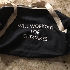 Navy blue and white gym bag